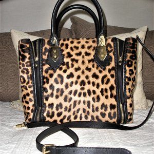 Henri Bendel A List Gusset Leopard  Satchel